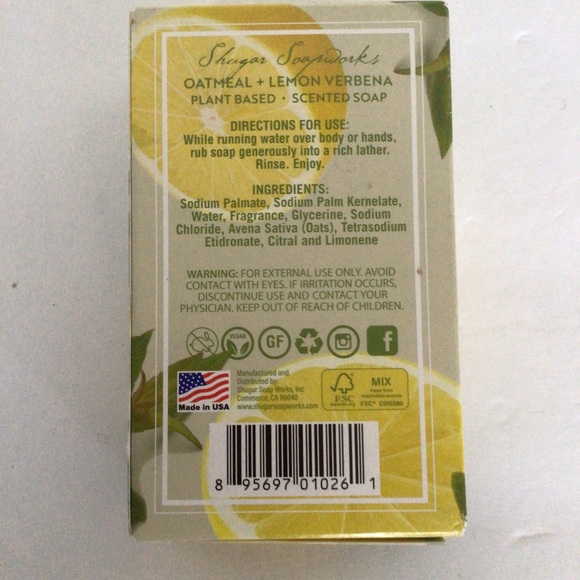 SHUGAR SOAPWORKS OATMEAL AND LEMON VERBENNA BAR SOAP NWT - Picture 6 of 7